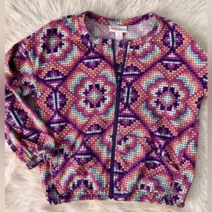LuLaRoe Jacket Pink Aztec Mosaic Multicolor Color Pattern Girls Size 6